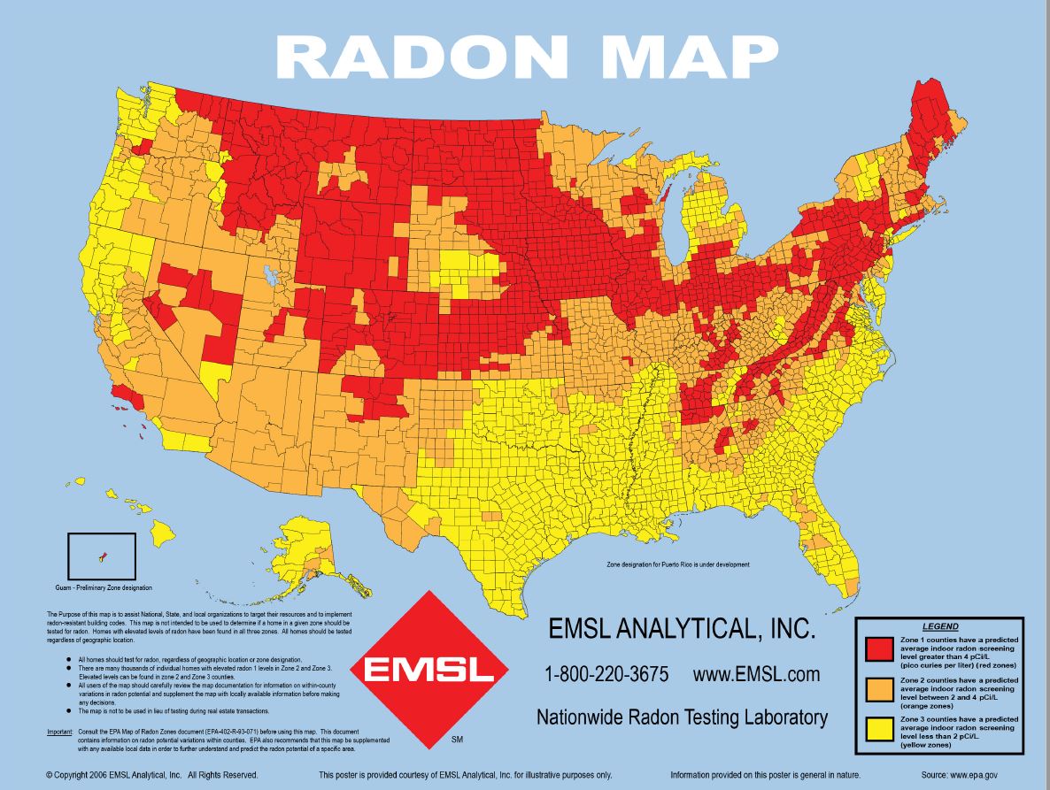 United States Radon Levels Map